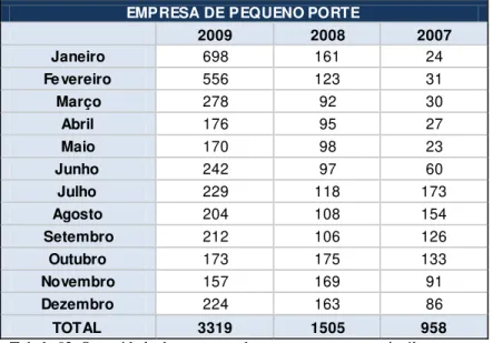 Tabela 02: Quantidade de empresas de pequeno porte constituídas. 