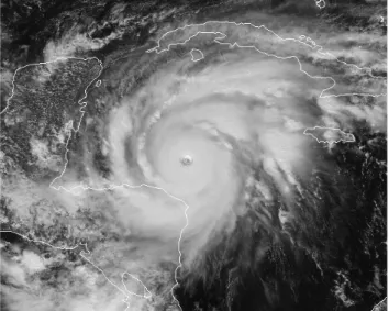 Fig. 1. Hurricane Mitch as seen by geostationary satellite GOES-8 in visible light at 17:45 UTC on 26 October 1998