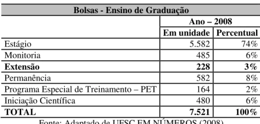 Tabela 1: Bolsas – Ensino de graduação no ano de 2008  Bolsas - Ensino de Graduação 