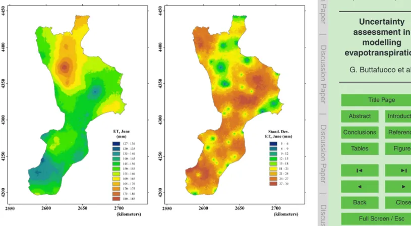 Fig. 4. Mean and standard deviation maps of simulations for ET 0 .