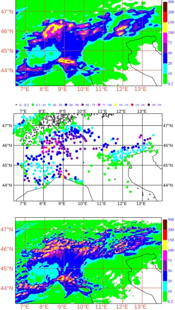 Fig. 5. Cumulated rain field (mm) between 06:00 UTC of 24 Nov. 2002 and 06:00 UTC of 25 Nov