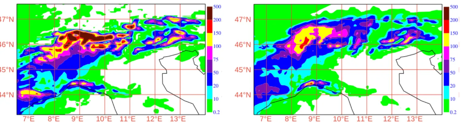 Fig. 6. Cumulated rain field (mm) between 06:00 UTC of 15 Nov. 2002 and 06:00 UTC of 16 Nov