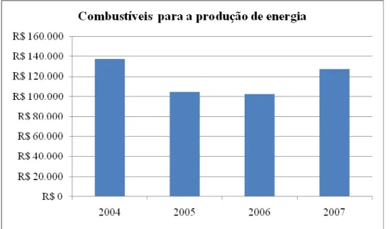 Gráfico 5: Combustíveis para a produção de energia elétrica de 2004 a 2007. 
