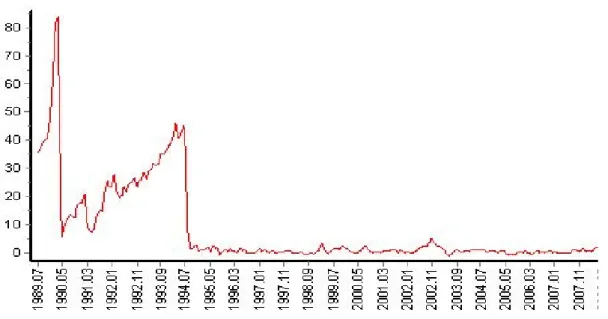 Figura 5 – Evolução da Inflação através do IGP-M, período entre 1989 a 2007 .  Fonte: IPEADATA 