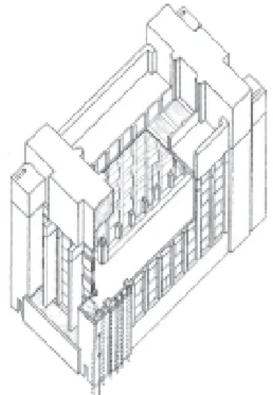Figura 3 - Perspectiva Axonométrica do Edifício Larkin - Fonte: El tendido de las instalaciones, PARICIO &amp; FUMADO, 1999, página 14.