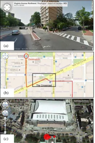 Figure 1. Test interface used in the experiment. (a) Google  Street View. (b) Google Map of the experiment area