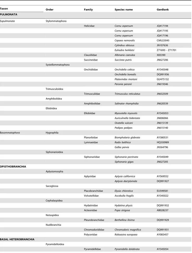 Table 1. List of the Euthyneuran species included in the present study.