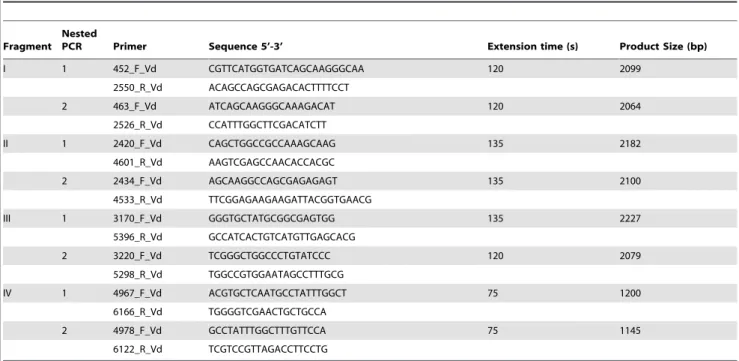 Table 3. Oligonucleotides used to PCR amplify overlapping fragments of the V. destructor VGSC.