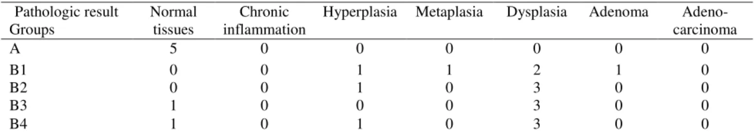 Table 1.The pathologic changes in the rat's stomachs in both normal and MNNG treated groups 