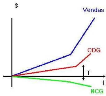 Figura 5: Caso 4 – NCG, VENDAS, CDG, T  Fonte: Brasil e Brasil (1997) – adaptado 