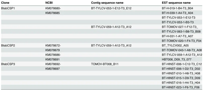 Table 1. EST database of B. tabaci CSP clones.