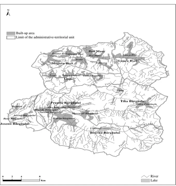 Figure 1. Bârgău Mountains. The settlement network (2011) 