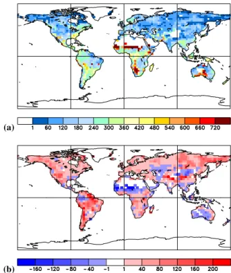 Figure 1a may be compared with the results of Paper I (Fig. 6a, on the same colour scale), in which CLASS was forced with reanalysis data from the 21-year (1979–1999) Global Land Surface Dataset (GOLD) of Dirmeyer and Tan (2001), hereafter referred to as t