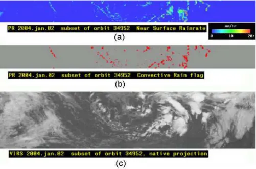 Figure 1. Three TRMM data subsets taken from a single orbit along the satellite track (native 