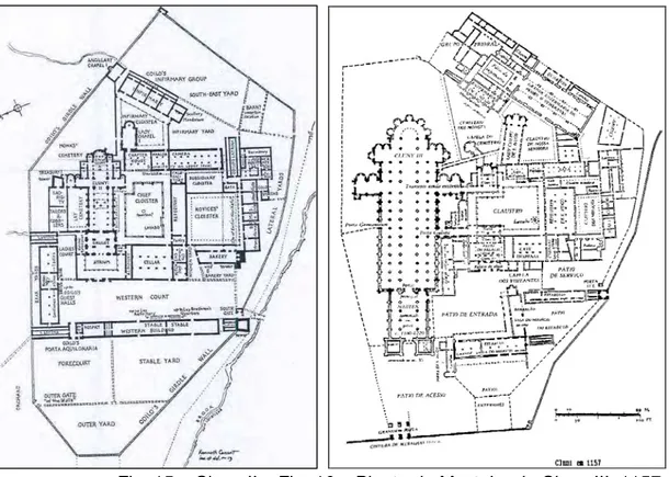 Fig. 15  –  Cluny II e Fig. 16  –  Planta do Mosteiro de Cluny III, 1157. 