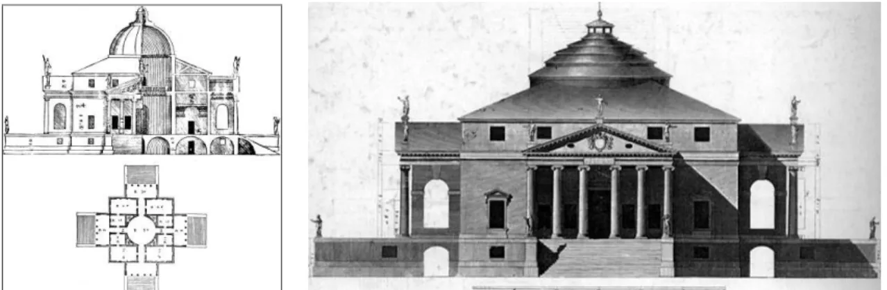 Fig. 70 e 71  –  Planta e Fotografia da casa em Monticello, de Thomas Jefferson  Fonte: httm//monticello.org/&amp;sa 