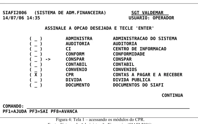 Figura 4: Tela 1 – acessando os módulos do CPR. 