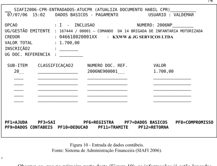 Figura 10   Entrada de dados contábeis. 