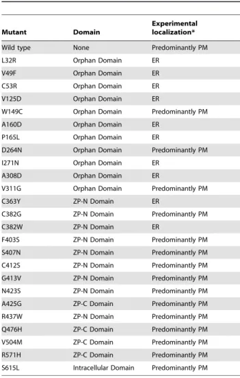 Table 1. Summary of the subcellular localization of the missense mutants described in this study.