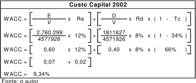 Figura 7 - Identificação do custo do capital  do exercício de 2002. 
