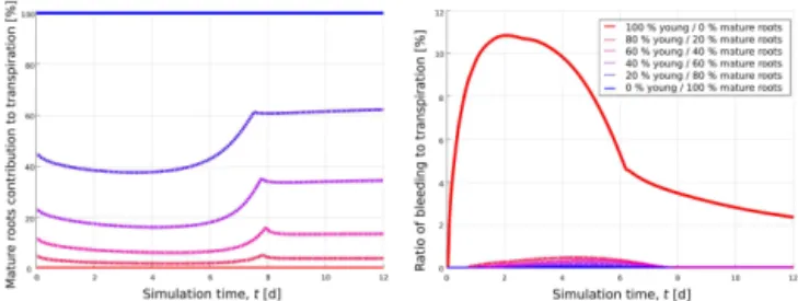 Figure 7 compares the spatial distribution of root water up- up-take characteristics in a homogenous (least efficient) and  het-erogenous (most efficient) root system