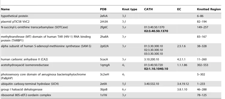 Table 1. Knotted proteins representatives list.