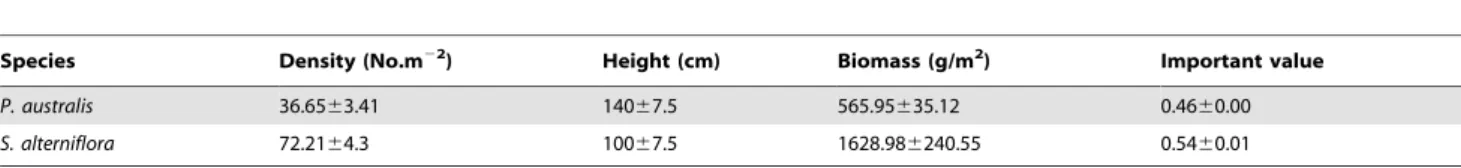 Table 2. Physical characteristics in the different tidal zones (n = 30 plots) (mean6SE).