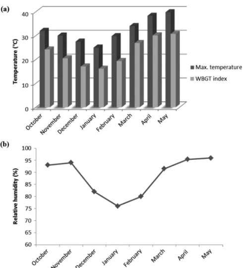 Table 4 shows the variations of speed (km/hour) in two seasons while walking with or without a load, and Table 5 shows the statistical significance between the walking speeds (km/hour) of the two groups of workers in the two seasons: winter (WBGT out index