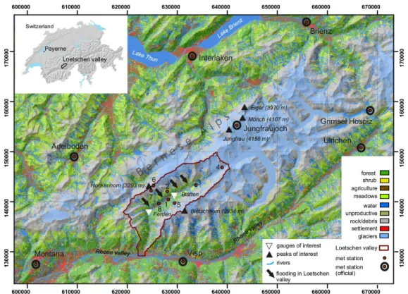 Figure 1. Location of the Lötschen Valley in Switzerland and the land cover characteristics of the valley