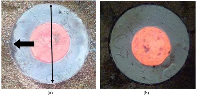 Fig. 6.  Mold after pouring (a) incomplete burnout shows traces of grey coating carbonized and (b) complete burnout produces chalky white  mold