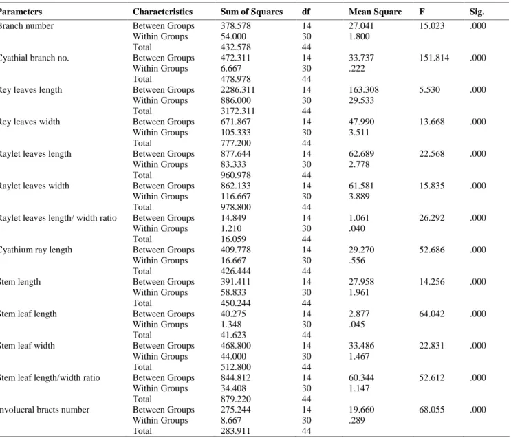 Table 3. ANOVA test of quantitative studied morphological traits