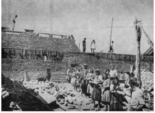 Figure 6. Peasants on construction site, Novi Vrbas,  Vojvodina, 1948. Učešće sekcije arhitekata Beograda DIT-a 