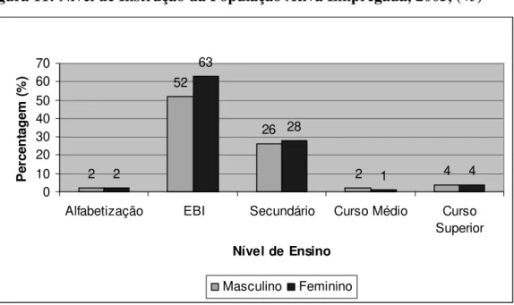 Figura 11: Nível de Instrução da População Ativa Empregada, 2005, (%) 