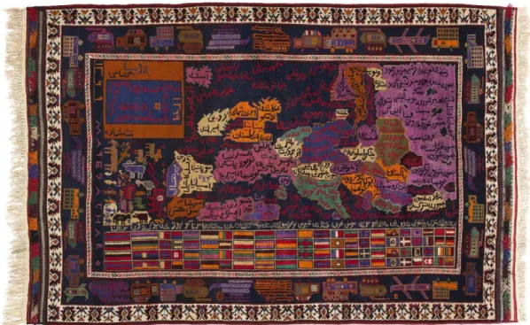 Fig. 1. Artist unknown, Map of Europe framed by militaria, ca. 1992. Wool on wool, 2830 x  1830 cm, Canberra, private collection