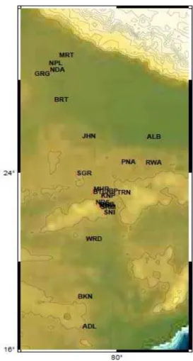 Figure 1 Location of Broadband seismic station installed in central India during 2005-2006 by NGRI, Hyderabad 