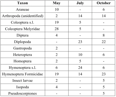 Table 1. Diet composition (in %) of Podarcis raffonei at Scoglio Faraglione Islet during 2005.