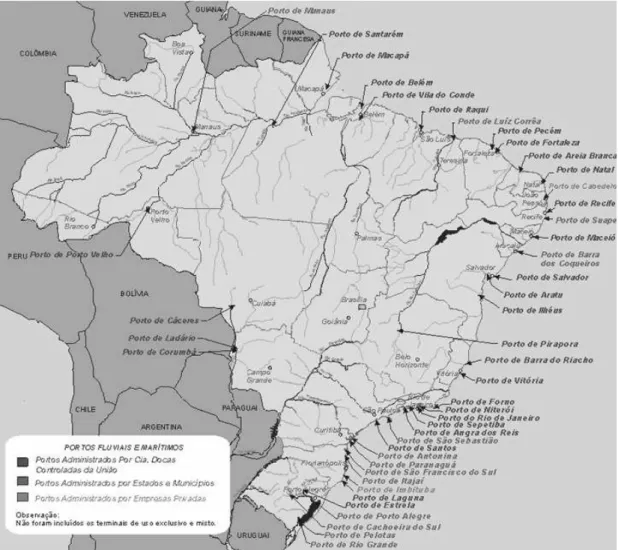 Figura 1 – Mapa com a localização dos portos brasileiros. 