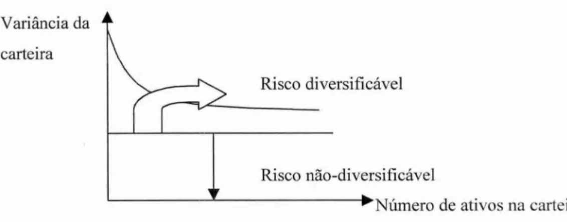 Figura  2 — Relação  entre a   variância   do retorno de  urna  carteira  e o  número  de 