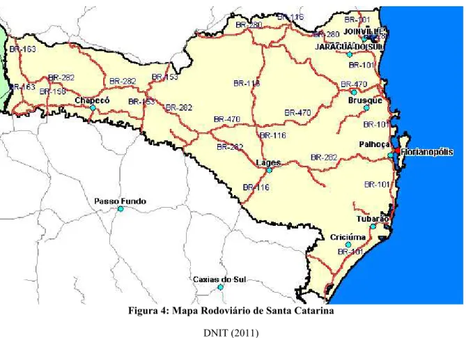 Figura 4: Mapa Rodoviário de Santa Catarina DNIT (2011)