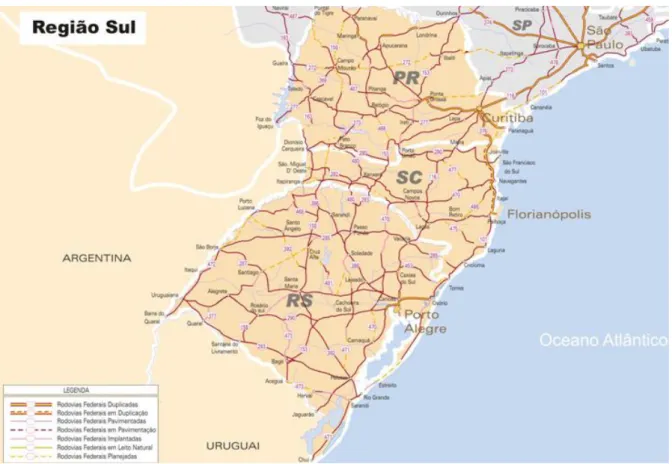 Figura 5: Malha Rodoviária Federal da Região Sul Fonte: Ministério dos Transportes