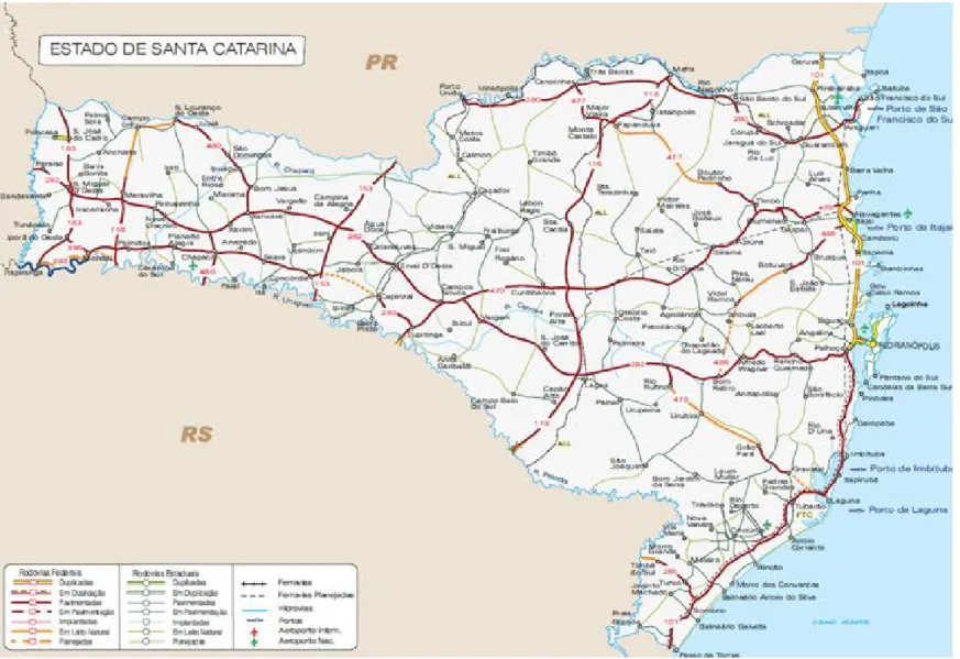 Figura 6: Complexo de vias de transportes em Santa Catarina Fonte: SIE (2010) 
