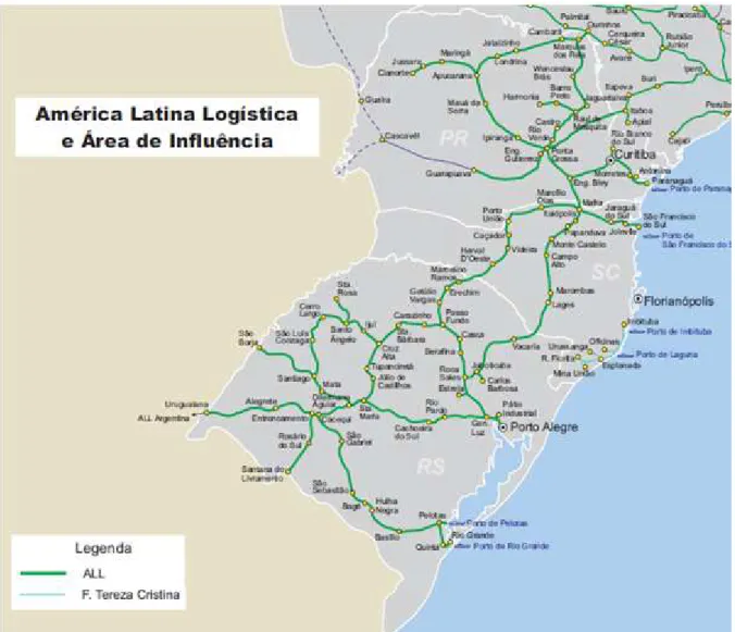 Figura 7: Mapa da Malha Ferroviária da ALL no Brasil Fonte: Ministério dos Transportes (2010)