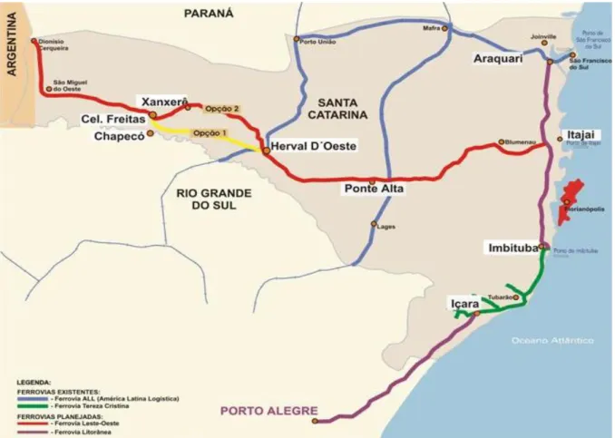 Figura 9: Mapa corredor ferroviário de Santa Catarina Fonte: DNIT (2010)