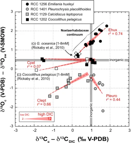 Figure 4. Scatter plot of carbon and oxygen isotopic offsets with increased DIC concentration.