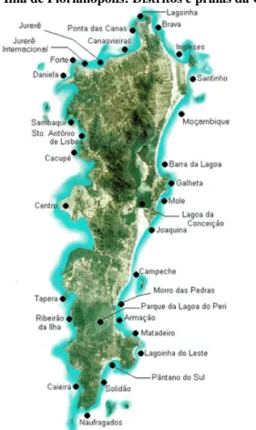 Figura 3 – Mapa da Ilha de Florianópolis: Distritos e praias da Capital 
