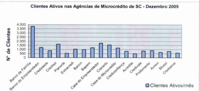 Gráfico   03:  Clientes Ativos nas A gências de Microcrédito de SC — Dezembro 2005  Fonte: BADESC (2006)