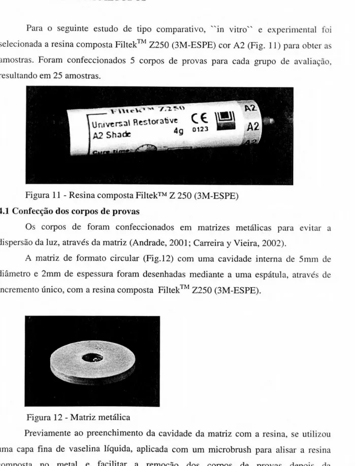 Figura  11 -  Resina composta  FiltekTM   Z 250 (3M-ESPE)  4.1 Confecção  dos corpos de provas 