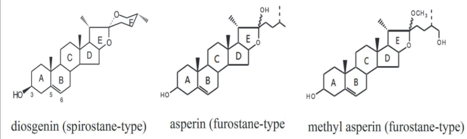 Fig 1. The structures of some of the steroidal sapogenins in D. composita.