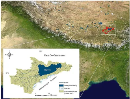 Fig. 1. Nam Co basin test site and its position on the Tibetan Plateau.