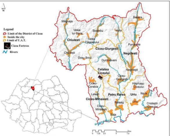 Figure 1. Regional and national localization of the District of Ciceu   